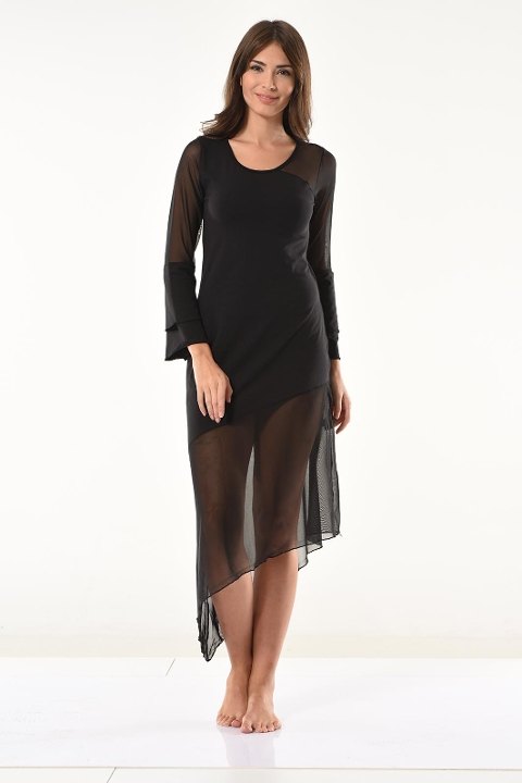 Transparan Detaylı Uzun Elbise Somon Derya 958 - Siyah