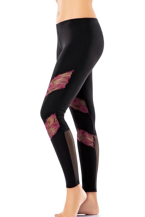 Tül Dantel Detaylı Yüksek Bel Tayt Derya 0580 - Siyah