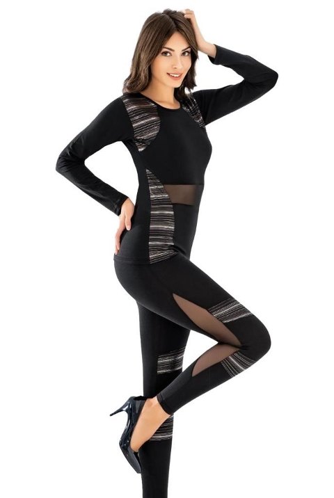 Yüksek Bel Esnek Tül Detaylı Tayt Takımı Derya Kurşun 1132