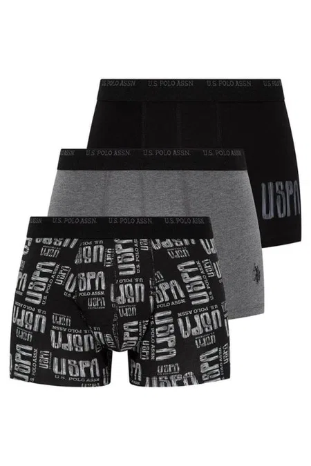 Pamuklu Düz Lastikli Üçlü Boxer U.S. Polo Assn. 80338 - Siyah