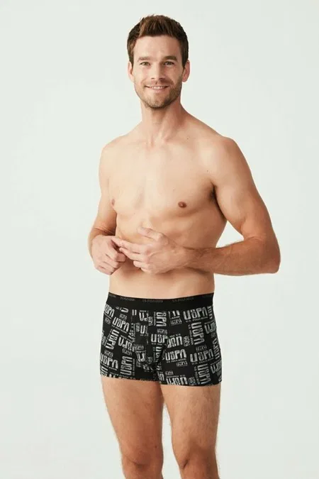 Pamuklu Düz Lastikli Üçlü Boxer U.S. Polo Assn. 80338 - Siyah