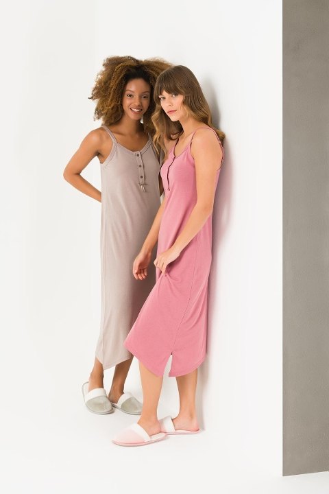 Uzun Askılı Penye Gecelik Somon Vizon Yeni İnci 1716 - Vizon