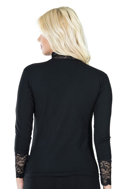 Dantel Detaylı Uzun Kol Body Derya 241 - Siyah