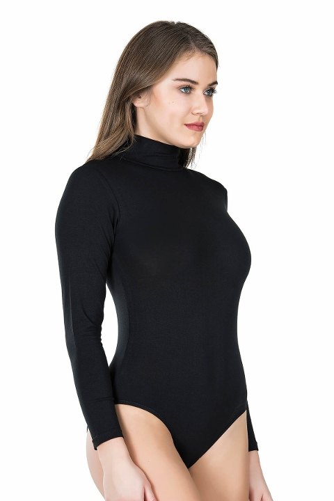 Uzun Kol Çıtçıtlı Body Esnek Kumaş Derya 322 - Siyah