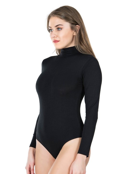 Uzun Kol Çıtçıtlı Body Esnek Kumaş Derya 322 - Siyah