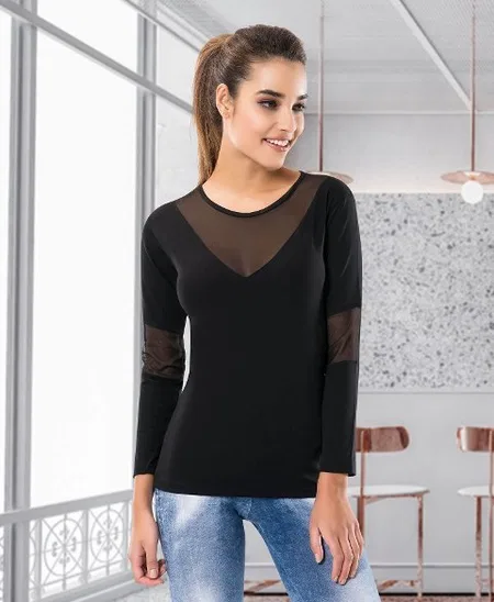 Uzun Kol Esnek Tek Parça Body Derya Kurşun 124 - Siyah
