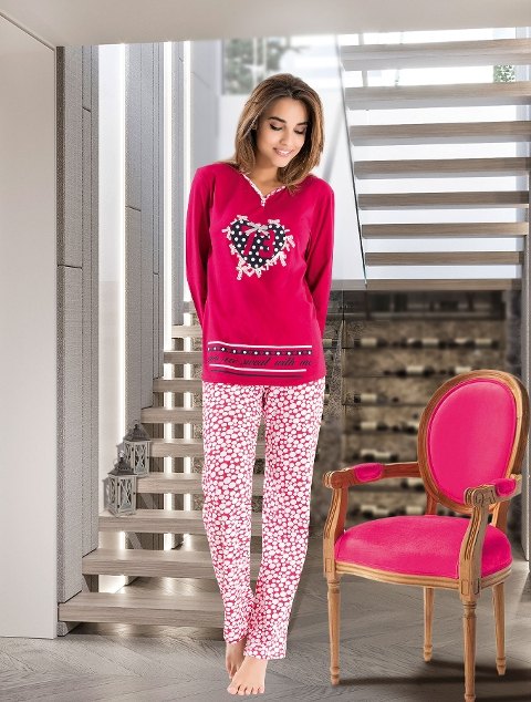 Derya Kurşun Uzun Kol Kadın Pijama Takım Pamuklu Esnek Derya 1112 - Görsel 3