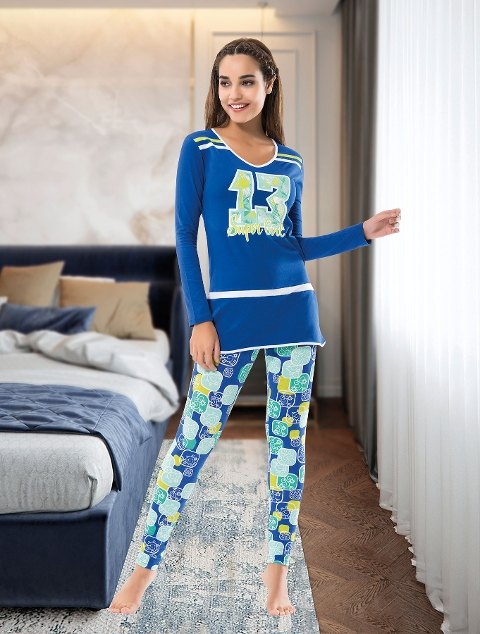 Derya Kurşun Penye Kumaşlı Uzun Kol Kadın Pijama Takımı Derya 1118