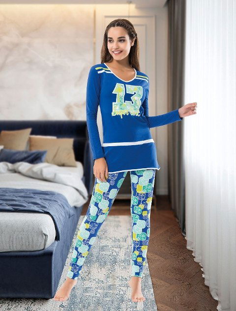 Penye Kumaşlı Uzun Kol Kadın Pijama Takımı Derya 1118