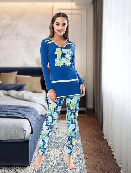 Derya Kurşun Penye Kumaşlı Uzun Kol Kadın Pijama Takımı Derya 1118 - Görsel 2