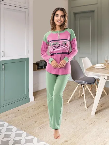 Derya Kurşun Uzun Kol Kadın Pijama Takımı Çok Renkli Derya 1120