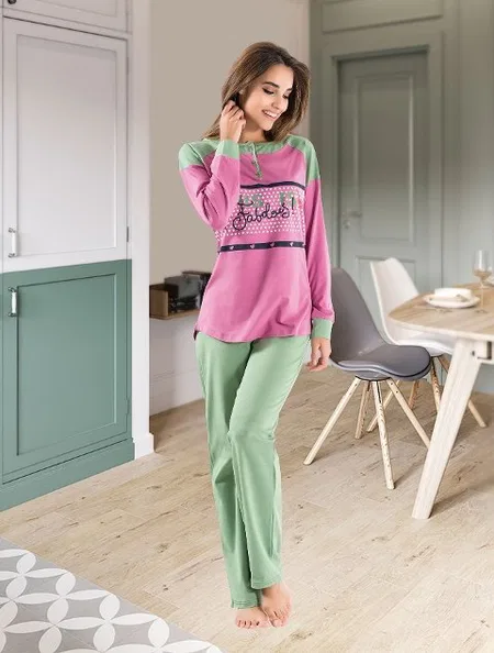 Derya Kurşun Uzun Kol Kadın Pijama Takımı Çok Renkli Derya 1120 - Görsel 2