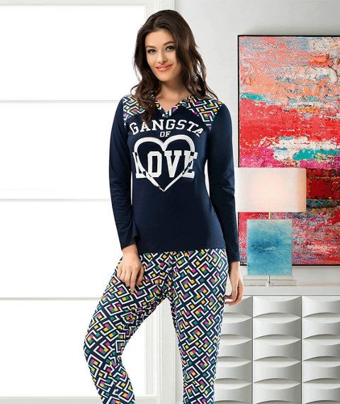 V Yaka Pamuklu Kadın Pijama Takımı Derya Kurşun 872