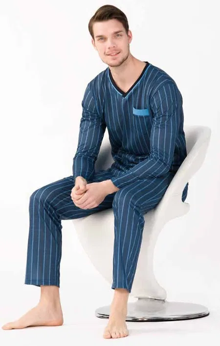 Yeni İnci V Yaka Uzun Kollu Pijama Takımı Pamuklu Yeni İnci 782