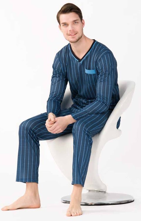 Yeni İnci V Yaka Uzun Kollu Pijama Takımı Pamuklu Yeni İnci 782