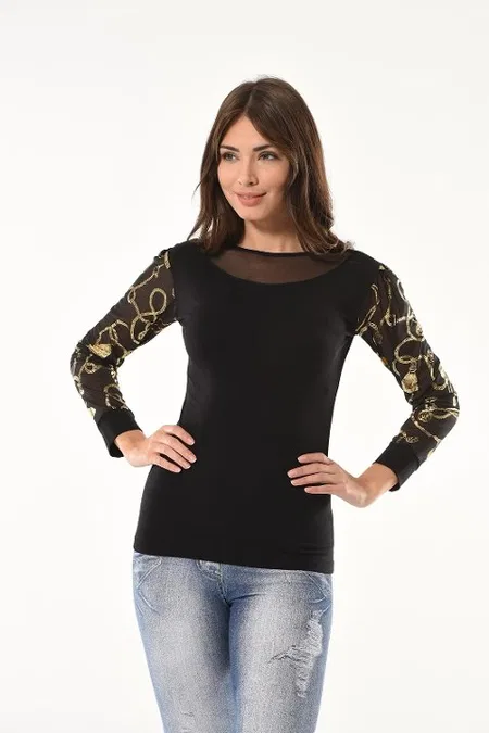 Derya Kurşun Deri Desenli Uzun Kol Body Derya 144
