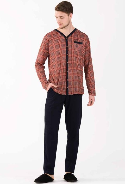 Yeni İnci V Yaka Düğmeli Uzun Kollu Pijama Takımı Yeni İnci 790