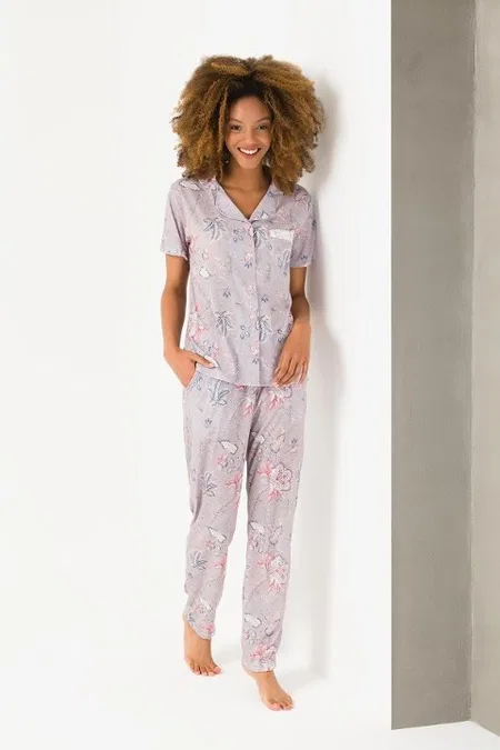 Yeni İnci Yumuşak Kumaşlı Yakalı Düğmeli Pijama Takımı Yeni İnci 1719