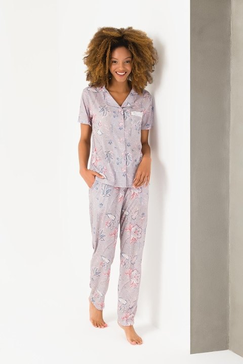Yeni İnci Yumuşak Kumaşlı Yakalı Düğmeli Pijama Takımı Yeni İnci 1719