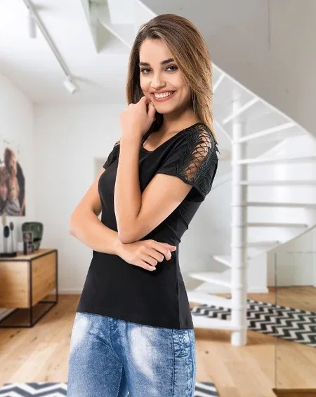 Yarım Kol Esnek Tek Parça Body Derya Kurşun 127 - Siyah