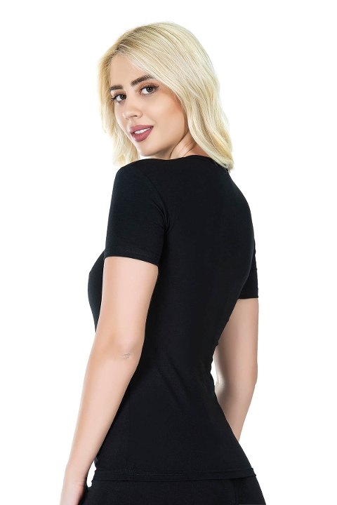 Esnek Kumaşlı Yarım Kol V Yaka Body Derya Kurşun 227 - Siyah