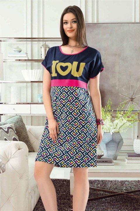 Lacivert Yarım Kollu Kadın Tunik Pamuklu Nefes Alan Derya 950