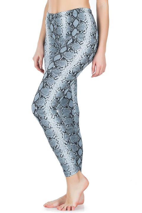 Yüksek Bel Esnek Yılan Derisi Görünümlü Tayt Derya 444 - Mavi