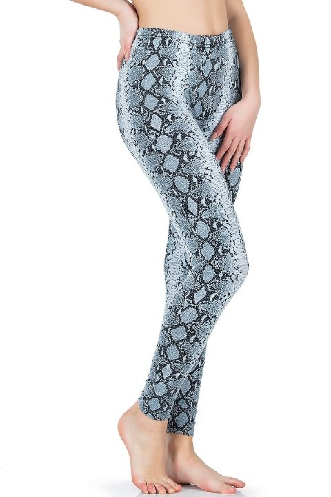 Yüksek Bel Esnek Yılan Derisi Görünümlü Tayt Derya 444 - Mavi