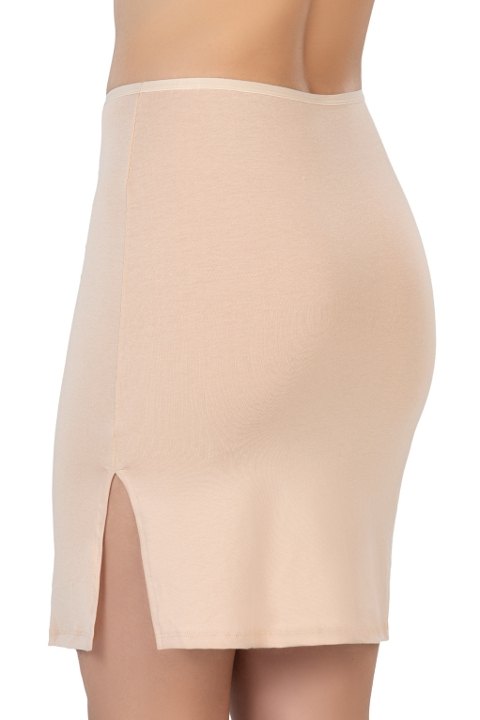 Yırtmaçlı Midi Jupon Viskon Kaygan Emay 1438 - Ten