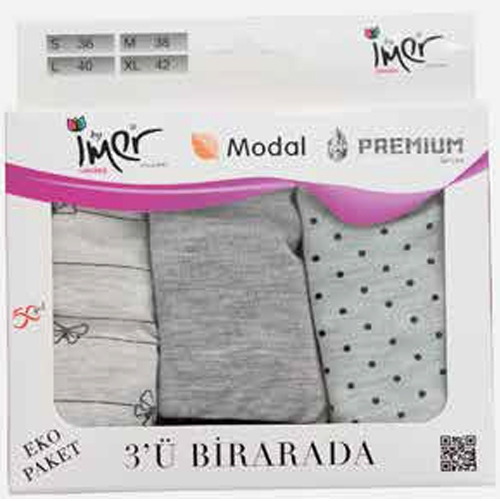 Yüksek Pamuk Oranlı 3'lü Slip Külot İMER 4501 - Asorti