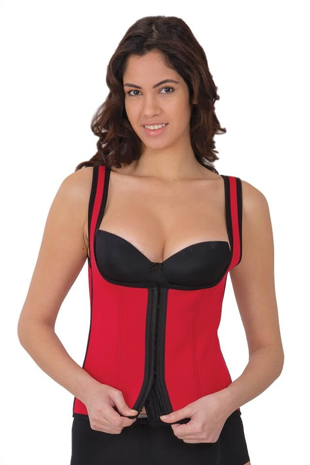 Agraflı Göğsü Açık Korse Yüksek Bel Emay 9173 - Kırmızı