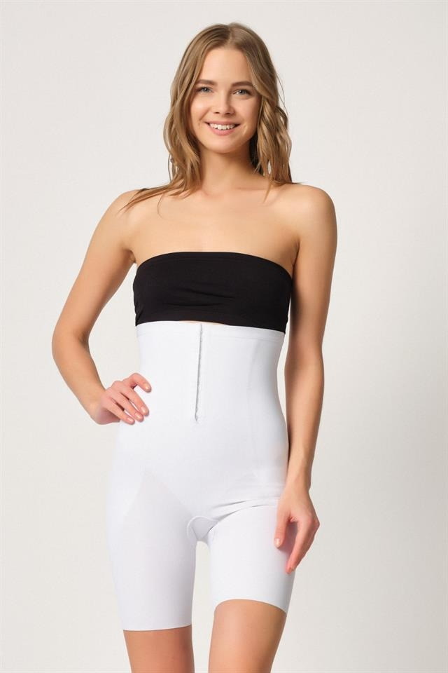 Yüksel Bel Agraflı Uzun Paçalı Korse Emay 2832 - Beyaz