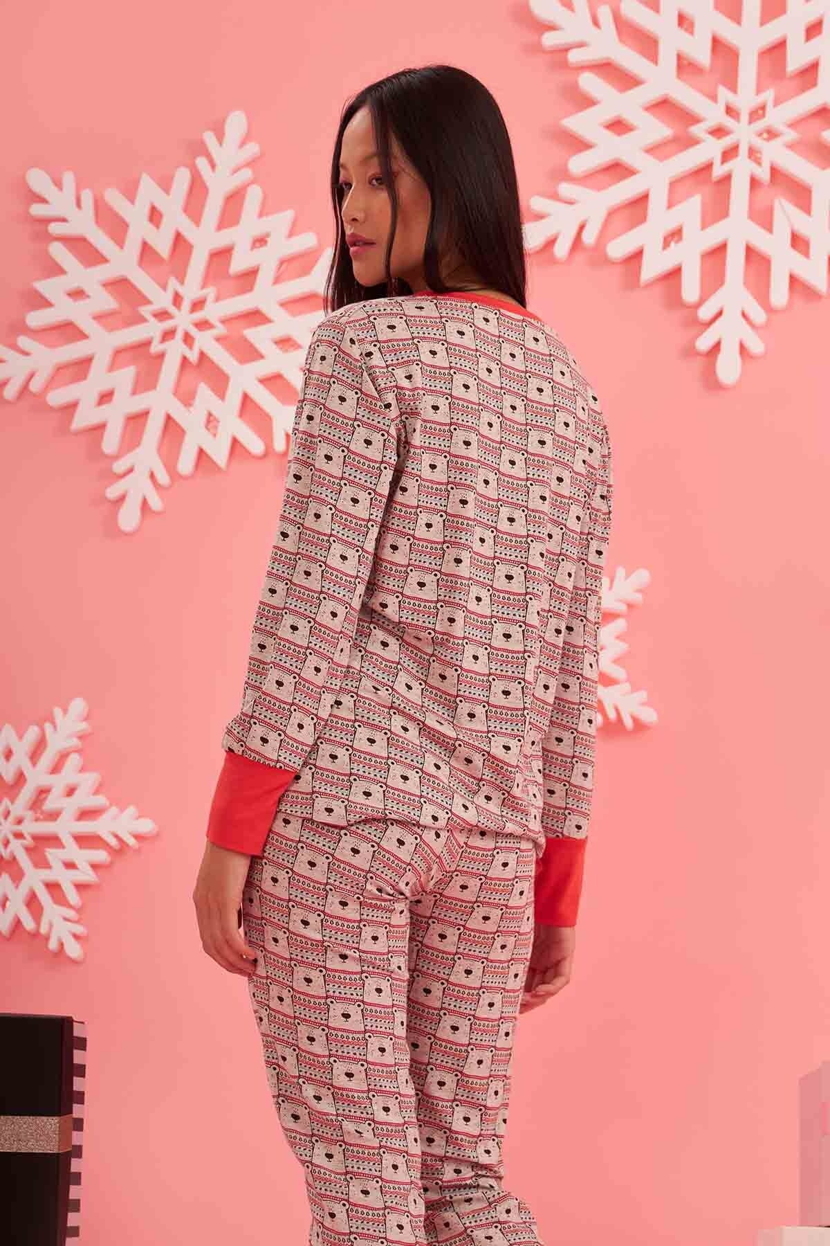 NBB Ayıcık Desenli Pamuklu Kadın Pijama Takımı NBB 67537 - Görsel 3