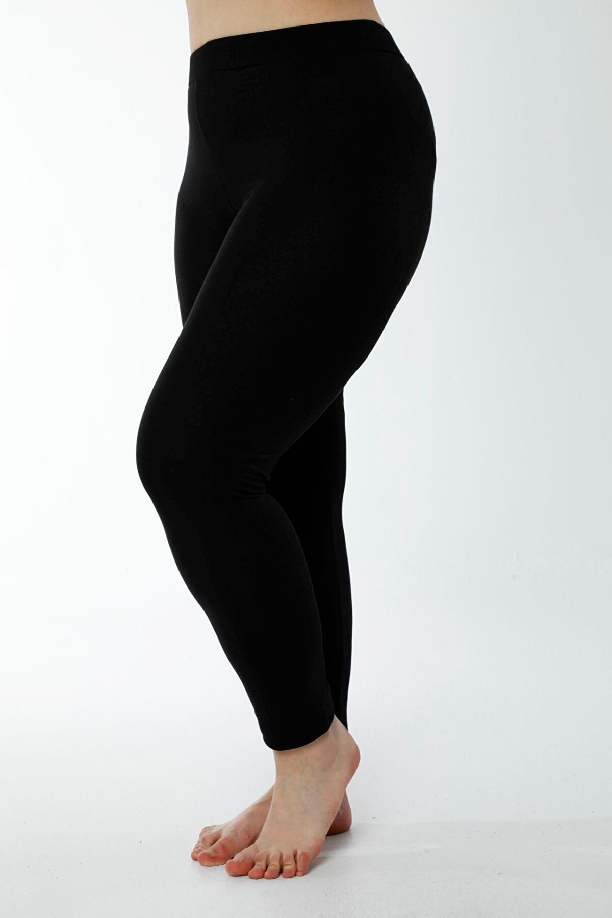 Yüksek Bel Likralı Pamuklu Tayt HMD 4019 - Siyah