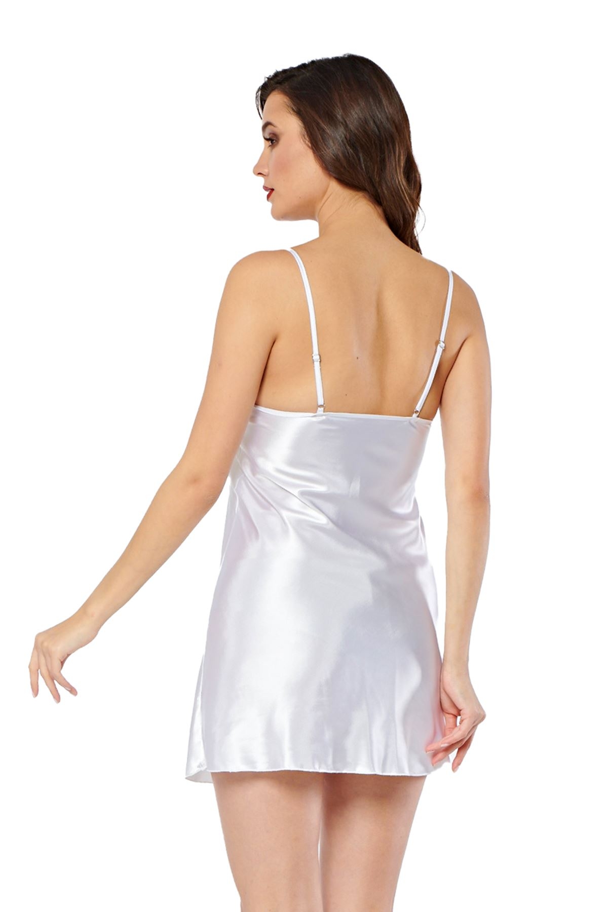 Beyaz Saten Gecelik Dantel Biye Sistina 267 - Beyaz