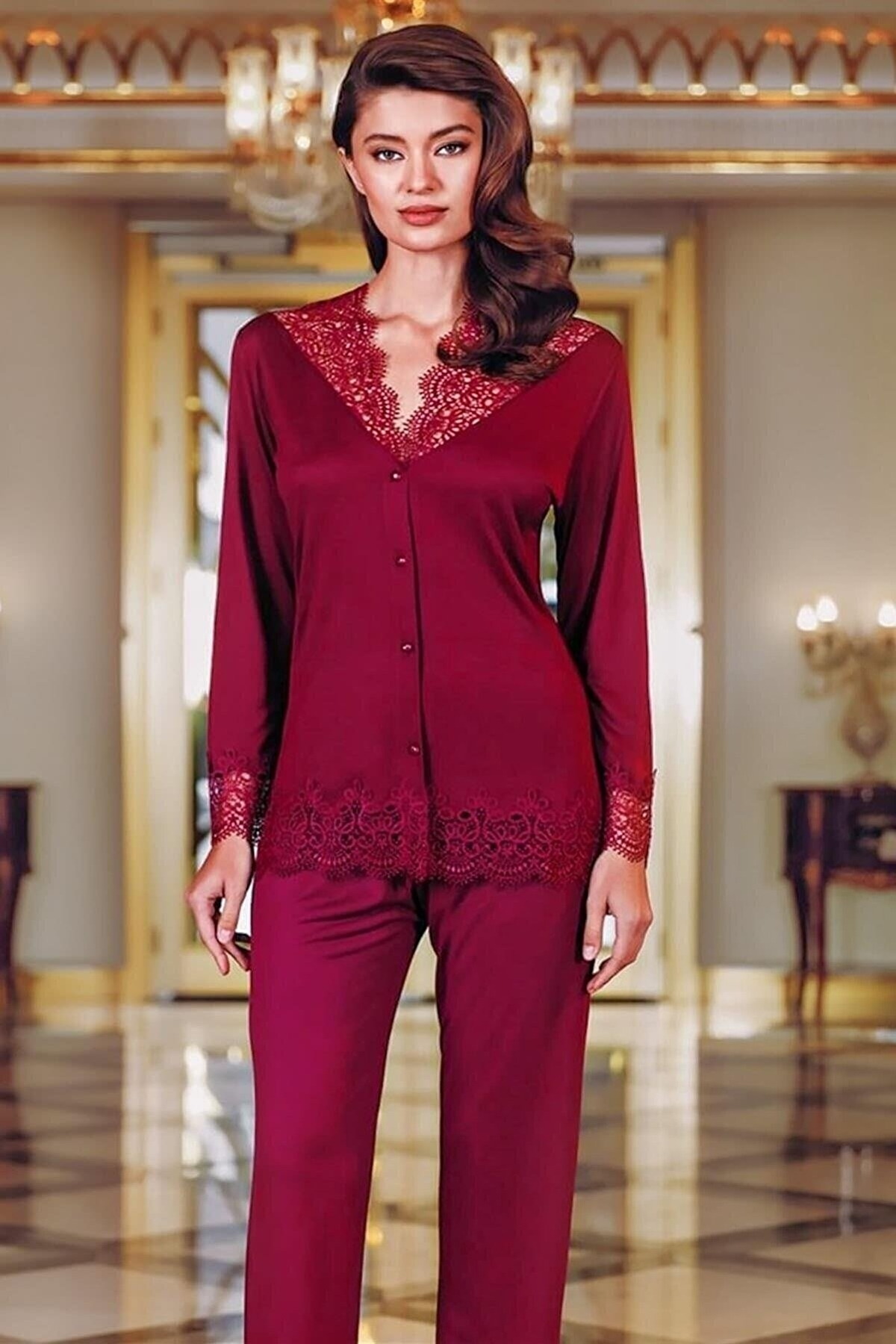 Büyük Beden 6'lı Güpürlü Penye Seti Perin 130 - Bordo