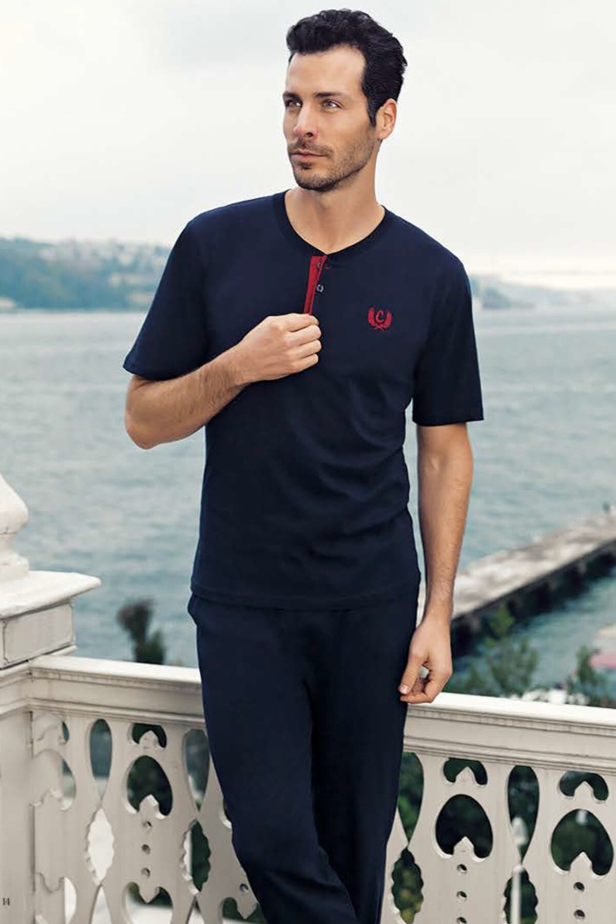 Ekru ve Pembe Renkli 3'lü Pijama Takımı Perin 1003 - Lacivert