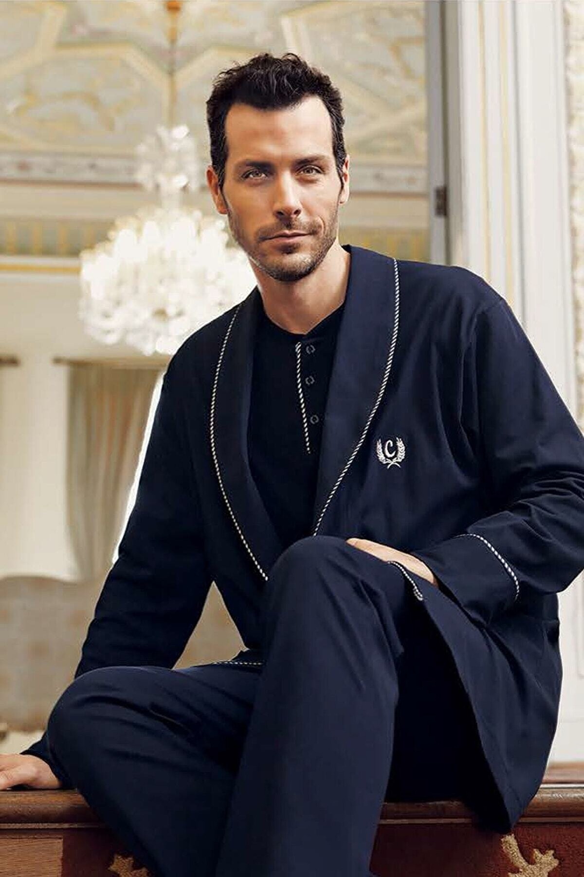 Ekru Pembe Renkli 5Li Pijama Robdöşambır Seti Perin 1090 - Lacivert