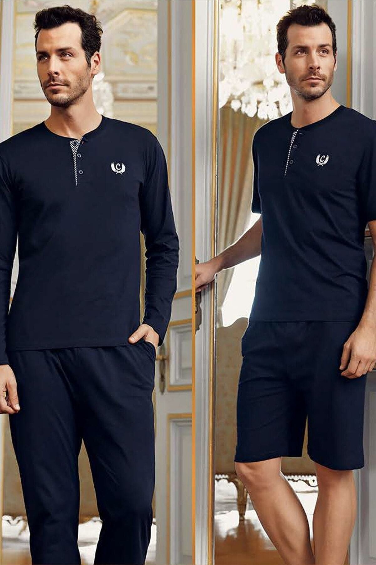 Ekru Pembe Renkli 5Li Pijama Robdöşambır Seti Perin 1090 - Lacivert