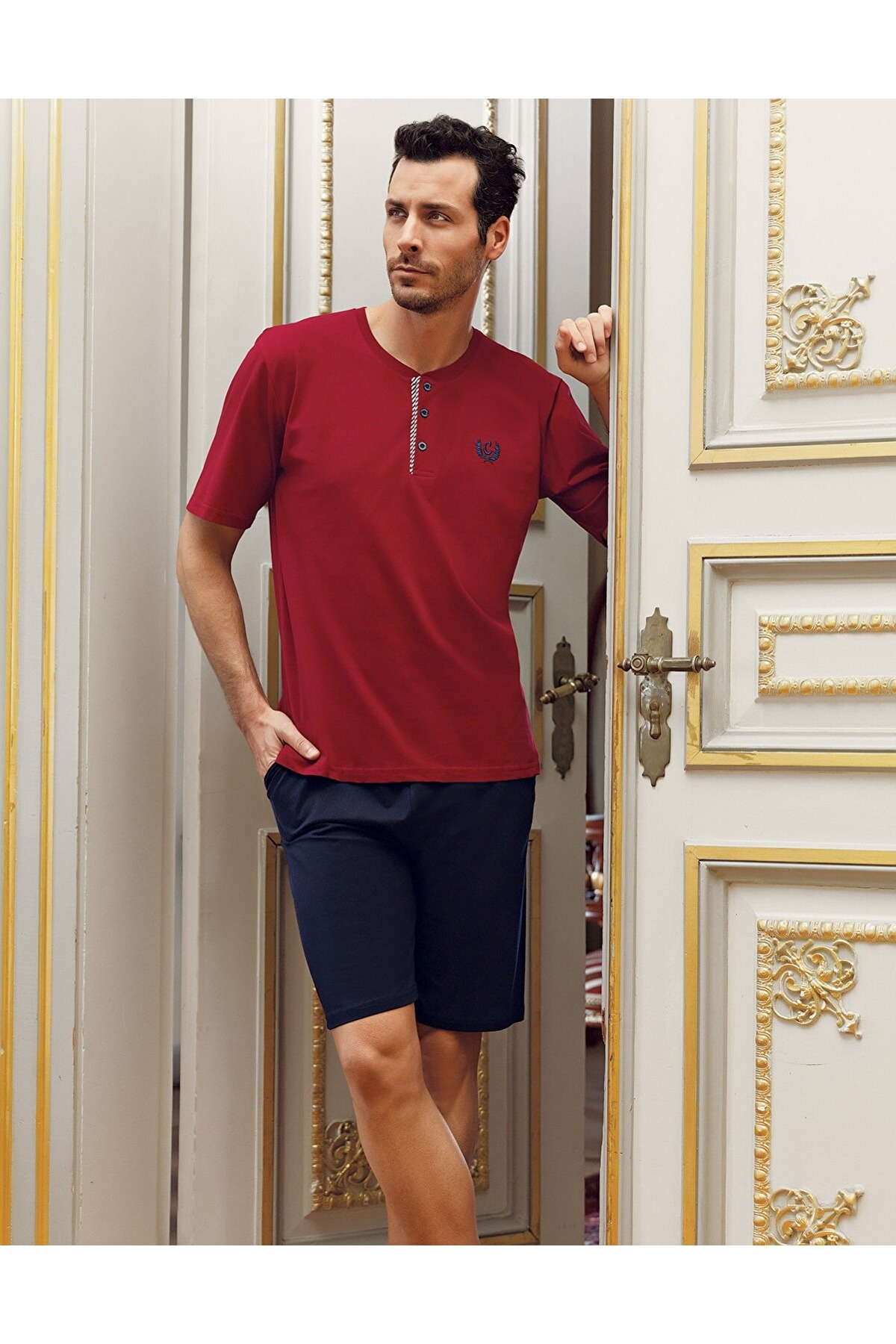 Ekru Pembe Renkli 5Li Pijama Robdöşambır Seti Perin 1090 - Bordo