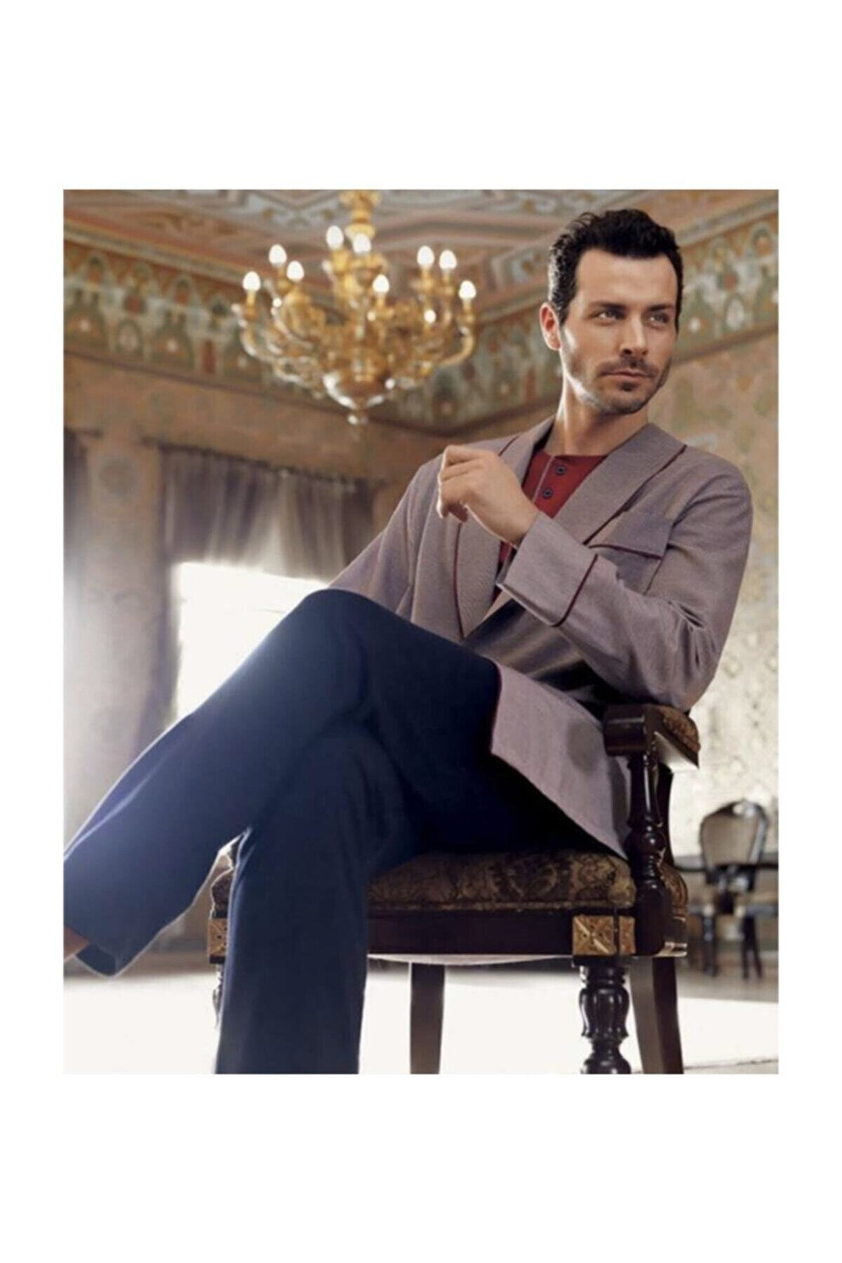 Ekru ve Pembe 5Li Pijama Robdöşambır Seti Perin 1095 - Bordo