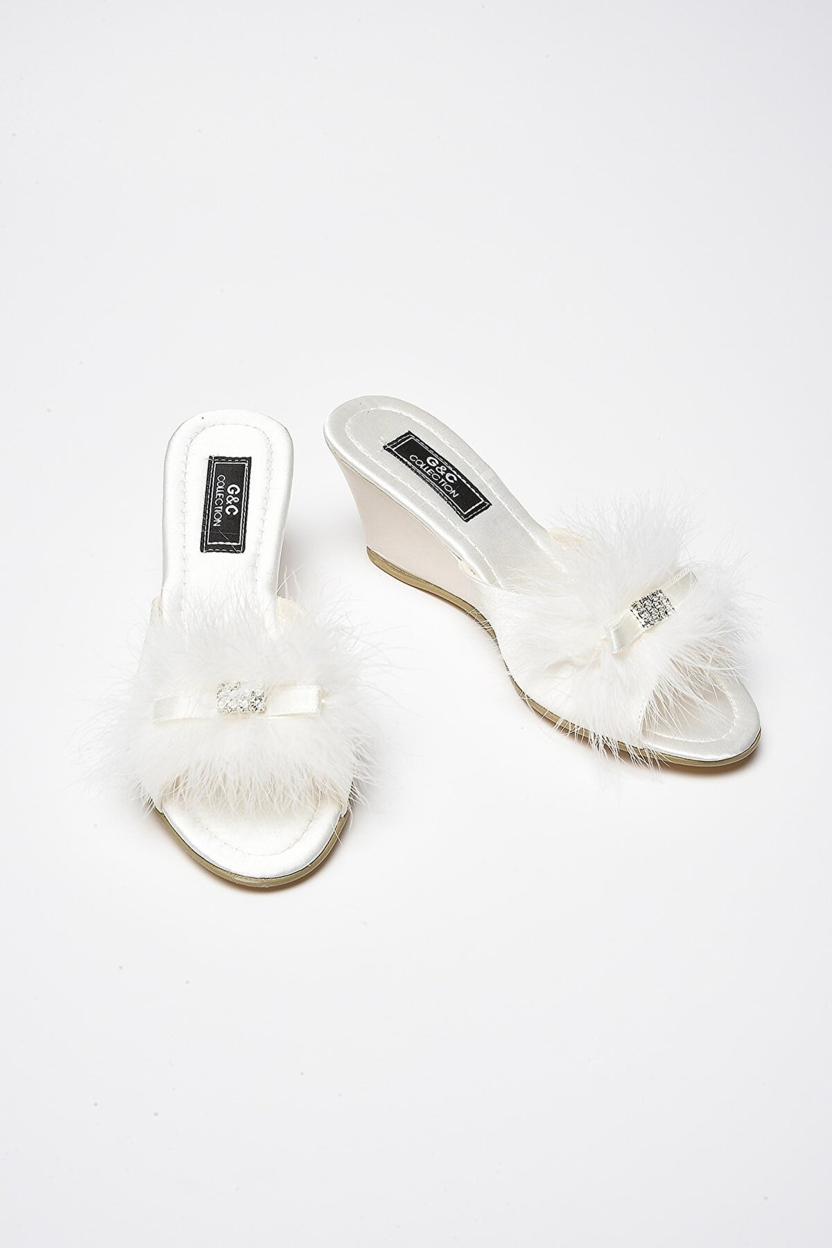 Yüksek Tabanlı Çeyiz Terliği Siyah-Gri Somon Ten G & C 170 - Ekru