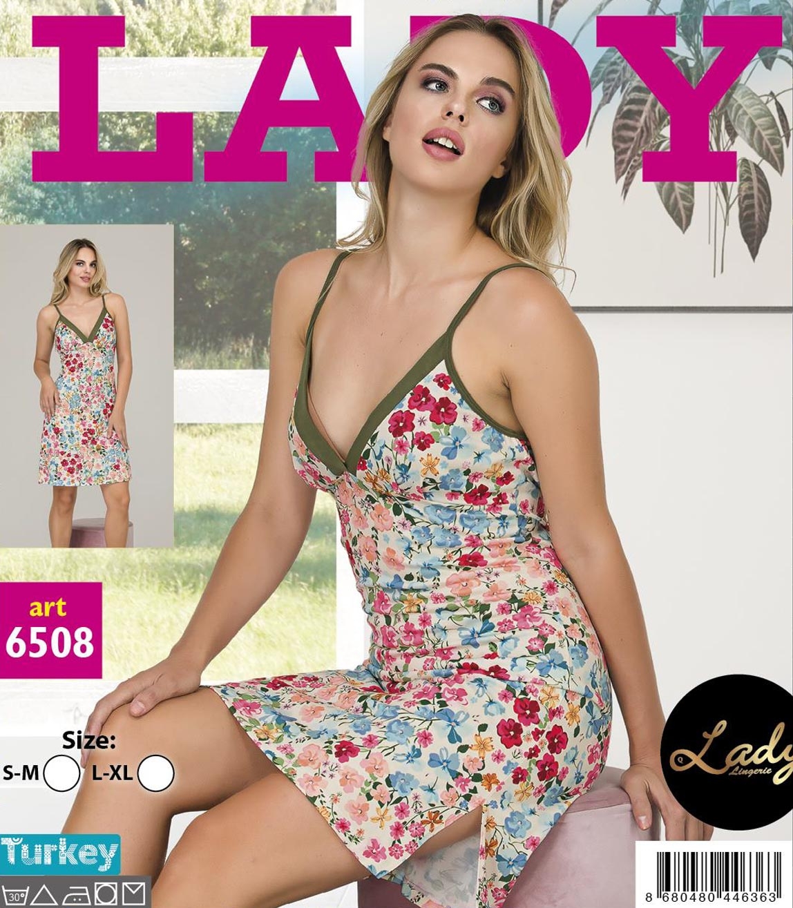 Lady Pamuklu Likralı Çiçekli Gecelik Lady 6508