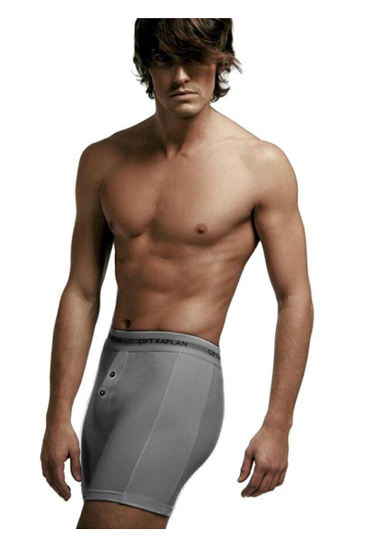 Pamuklu Elastan Dikişli Boxer Çift Kaplan 880 - Gri