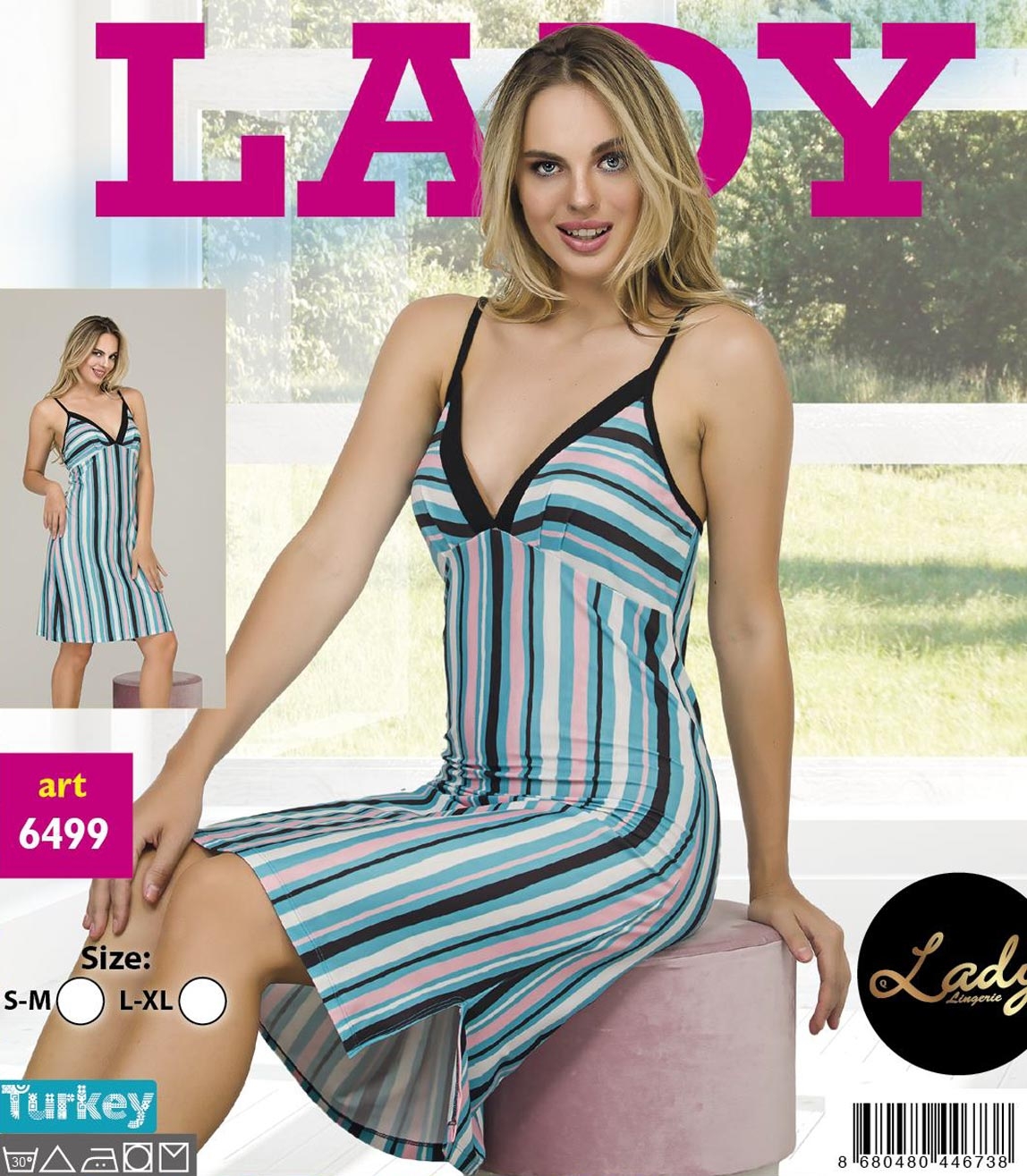 Pamuklu Likralı Çizgili Kadın Gecelik Lady 6499 - Yeşil