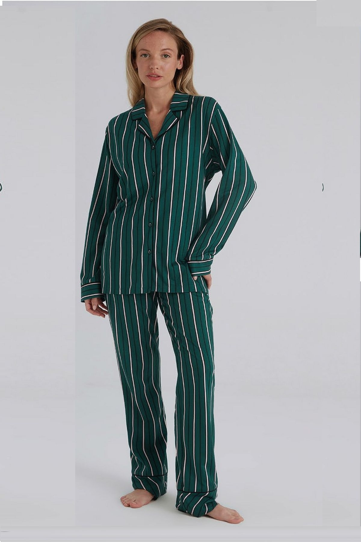 Eros Çizgili Gömlek Yaka Kadın Pijama Takımı Eros 31500 - Görsel 2