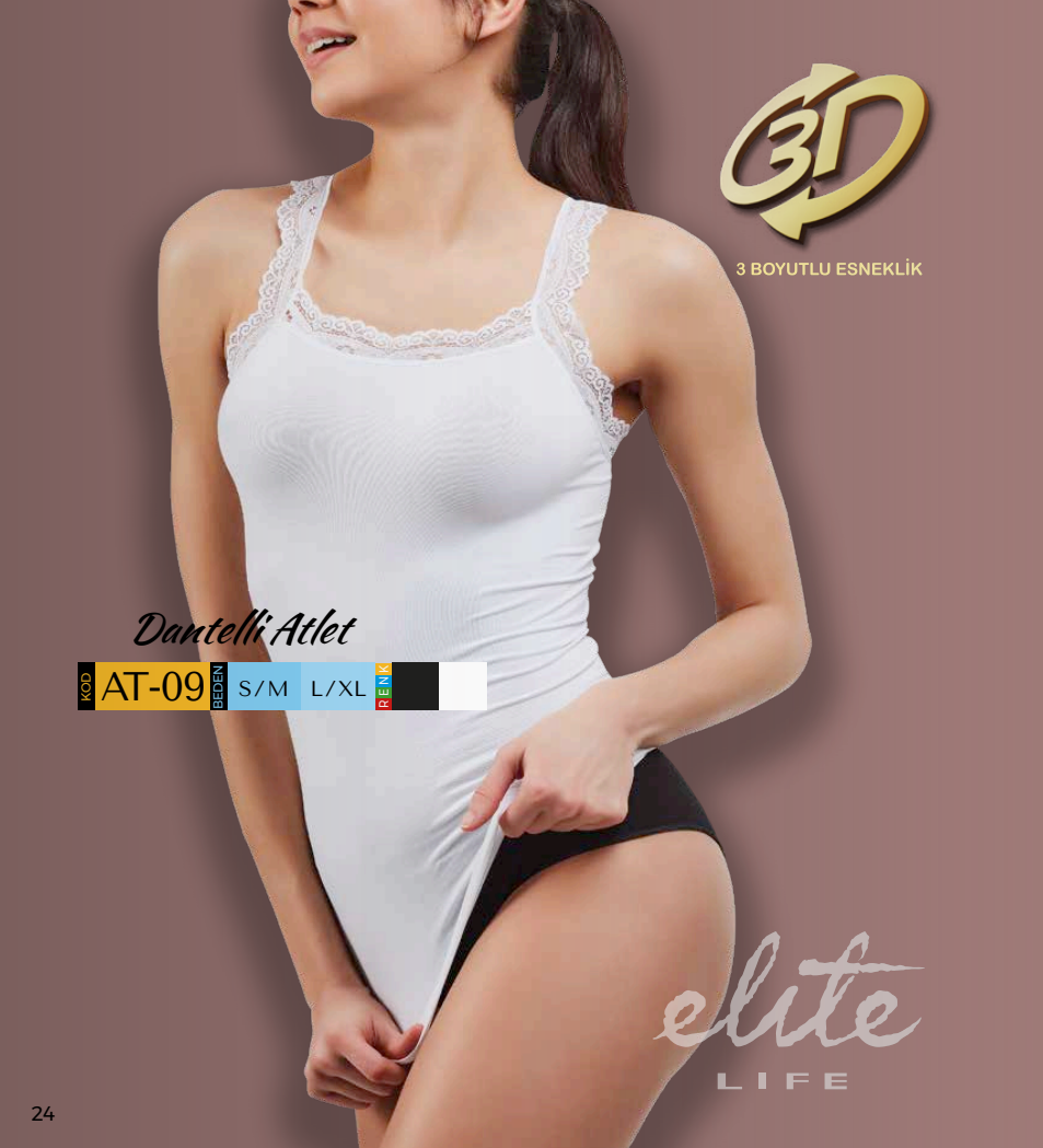 Dantelli Pamuklu Kadın Atlet Elite Life 850 - Beyaz