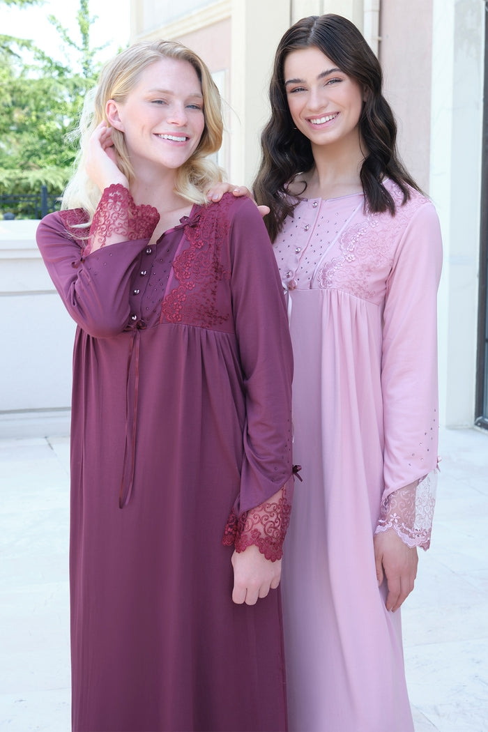 Kolları Dantelli Lohusa Gecelik Bone 5520 - Bordo