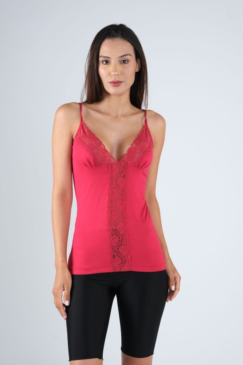 İnce Askılı Önü Dantelli Kadın Atlet Defnem 5216 - Bordo