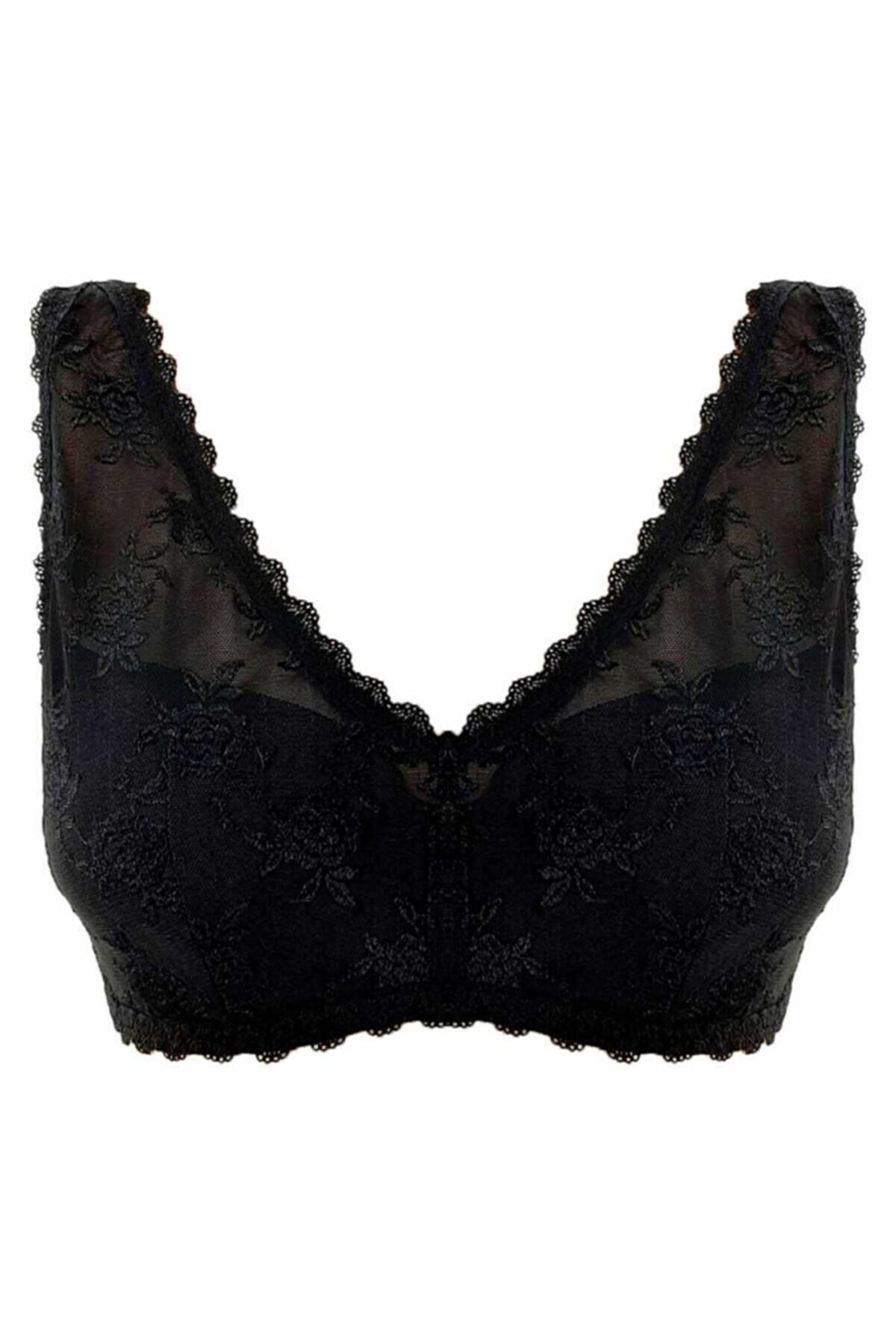 Dantel Detaylı Desteksiz Kalın Askılı Sütyen NBB 370 - Siyah